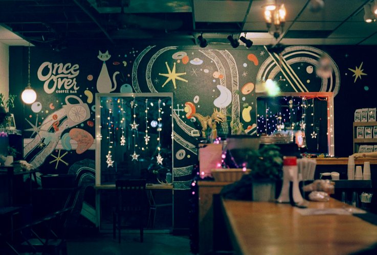 Interior of Once Over Coffee Bar in South Austin