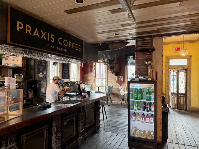 Interior of Praxis Coffee Roasters in East Austin
