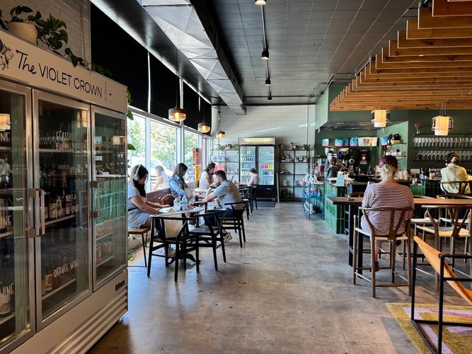 Interior of The Violet Crown Wine Bar & Coffee Shop in Allandale