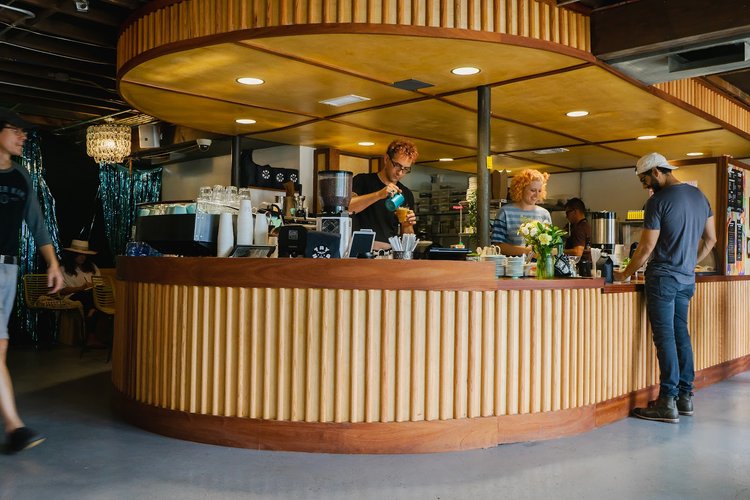 Interior of Try Hard Coffee Roasters in East Austin